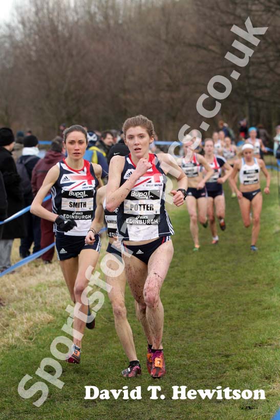 Beth Potter and Rosie Smith during the senior womens BUPA Great Edinburgh Cross country.